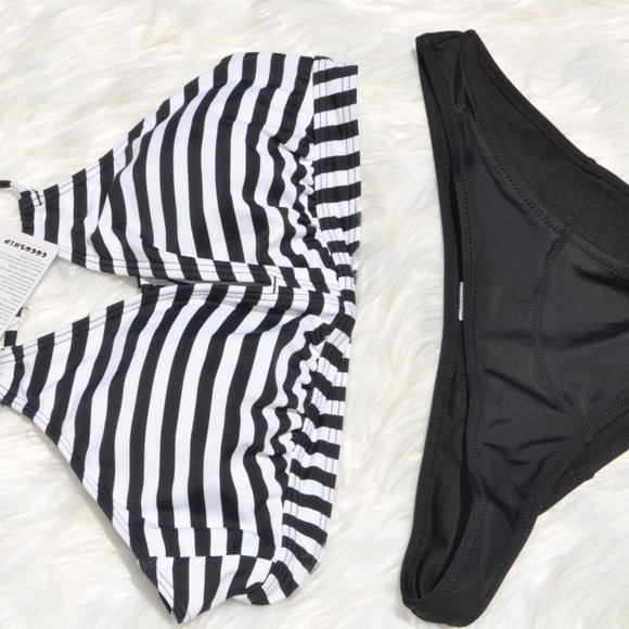 Bikini Sets with Push Up Swimsuit Striped Print High Waist Size Medium - Picture 2 of 4